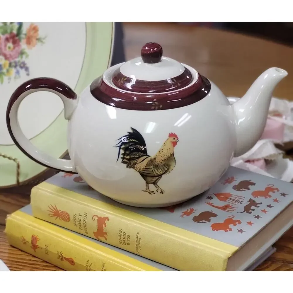 Creative Tops Old Farm House Rooster Chicken Ceramic Teapot Country Kitchen Lid